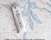 One Word, Date or Name .. Stylish Rectangle Charm .. Customize, Personalize, Monogram, Love  .. Long Square Edged Tag, Antiqued