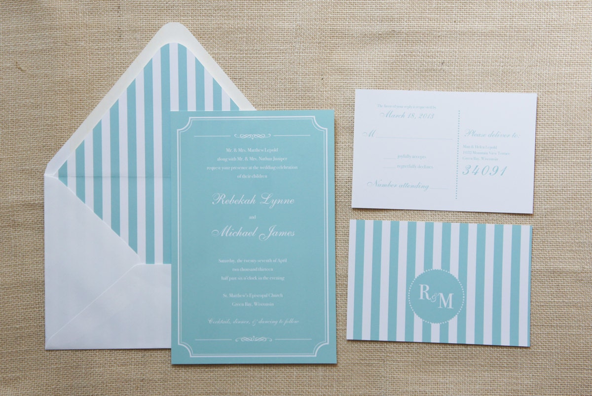 Classic Mint White Wedding Invitations