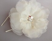 Large Silk Organza Headband Bridal Fascinator with Swarovski Rhinestone and Pearl Center  -SAMPLE SALE