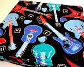 Large Cotton Flannel Receiving Blanket, Infant Blanket - Guitar Print