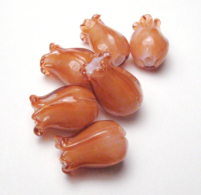 MELON PINK JAPONICA Artisan Lampwork Glass Flower Beads handmade jewellery supplies sra