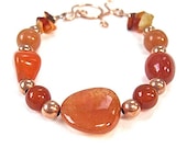 Orange Gemstone Bracelet Red Carnelian, Aventurine, Copper Beads Fashion Jewelry