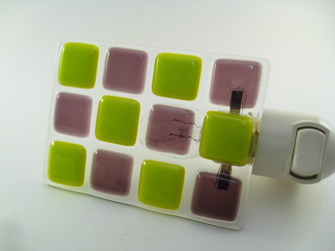 Night Light Purple Lime Green Fused Glass