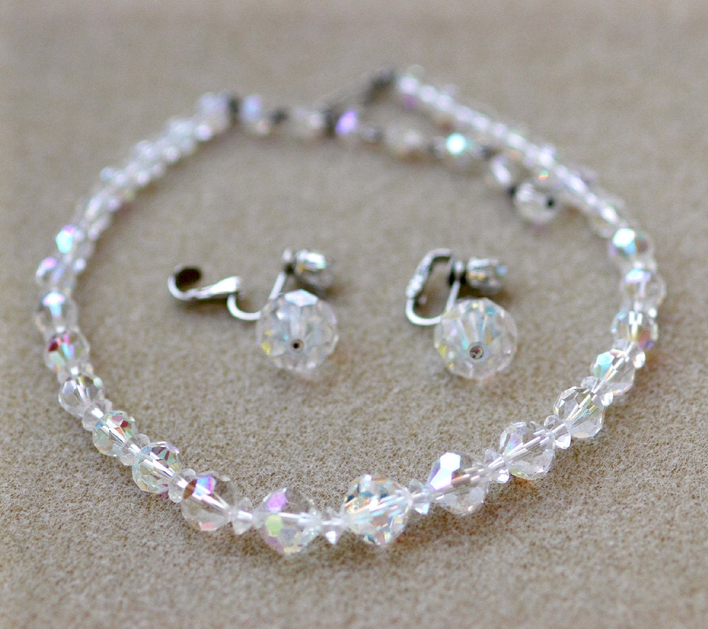 Vintage Laguna Crystal Necklace and Earring Set