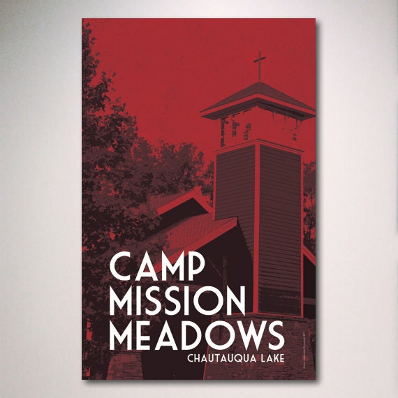 Camp Mission Meadows Chapel Art Print, Chautauqua Lake Poster, Vacation Art Print Poster, Summer Camping Poster, Travel Art, 12x18 Print