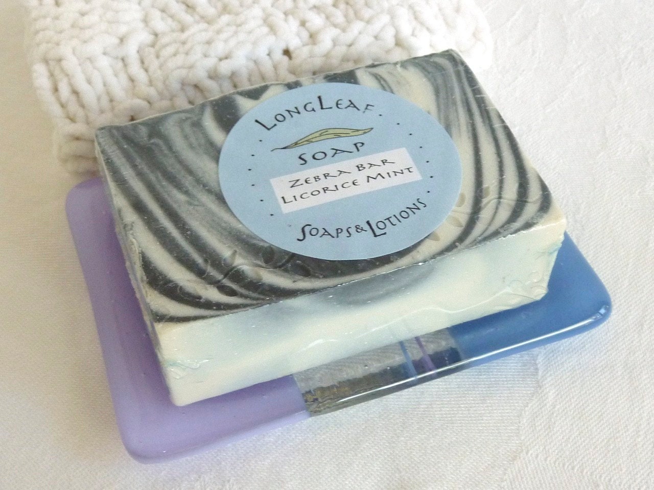 Glass Soap Dish in Lavender and Cobalt Blue