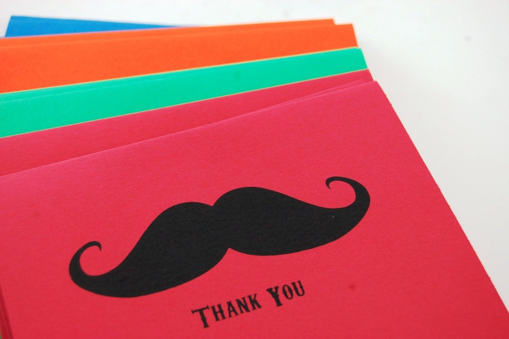 Thank You Cards The Primary Set of 12 Choose Your Image Mustache Fox Bicycle Custom