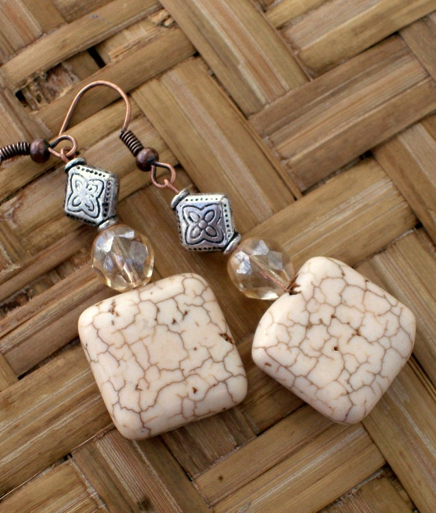 Native Elegance Pewter & Howlite Stone Earrings - Bohemian Jewelry - stoneandbone