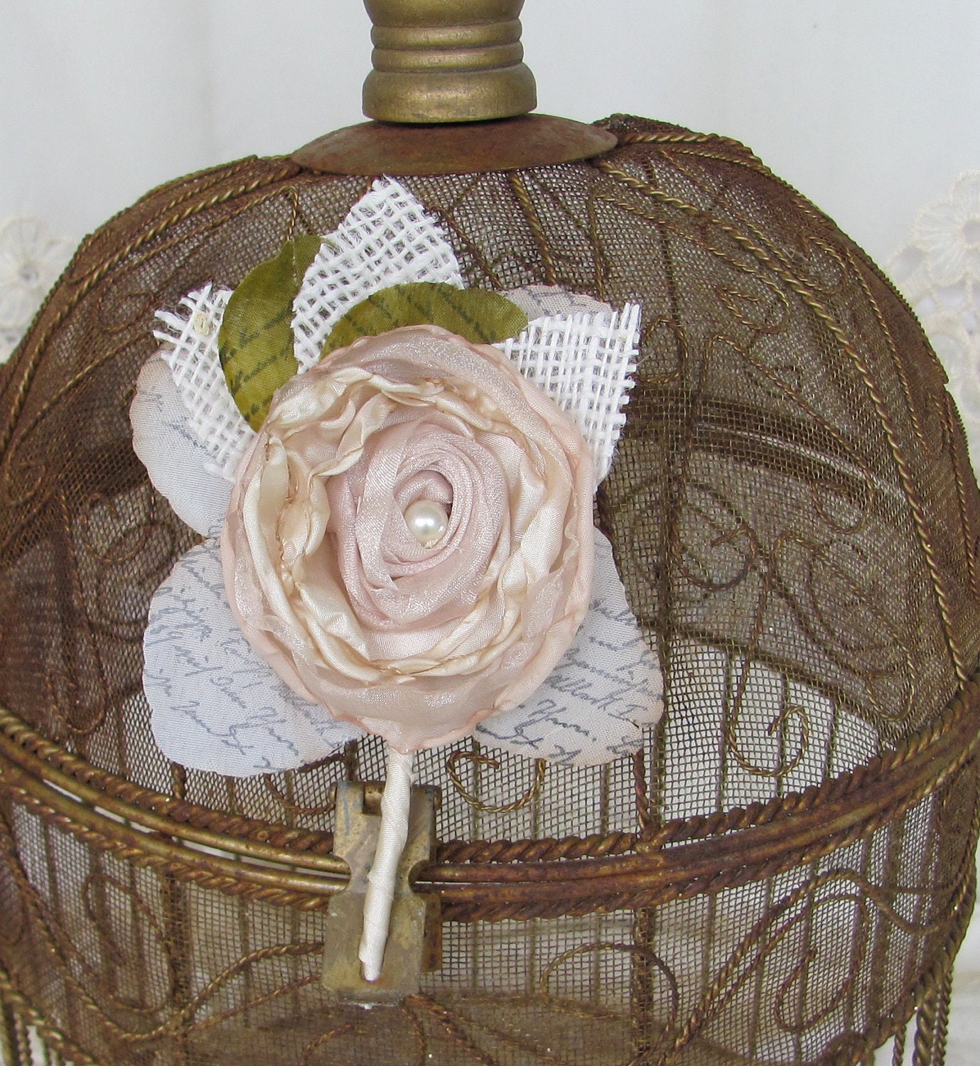 Burlap and Champagne Wedding Boutonniere Custom Made to Match Your Colors