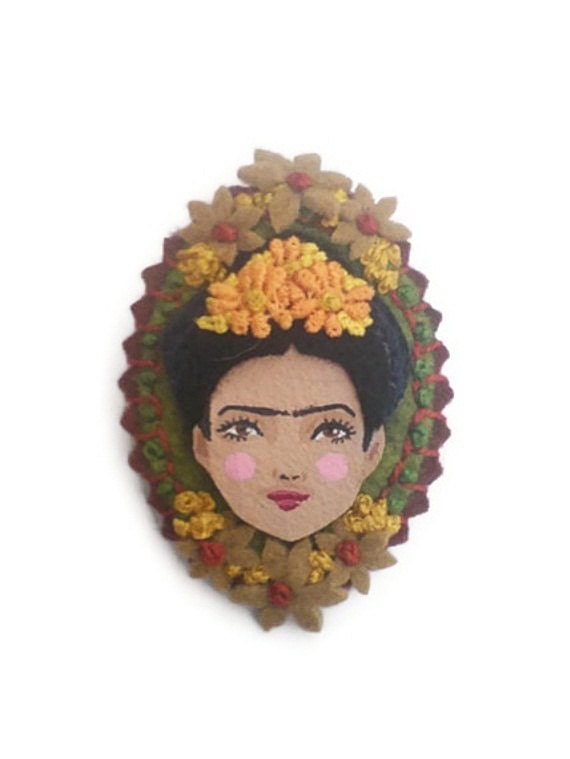 Frida Kahlo Cameo Brooch, Felt Cameo Brooch, Art Brooch, Wearable Art Jewelry