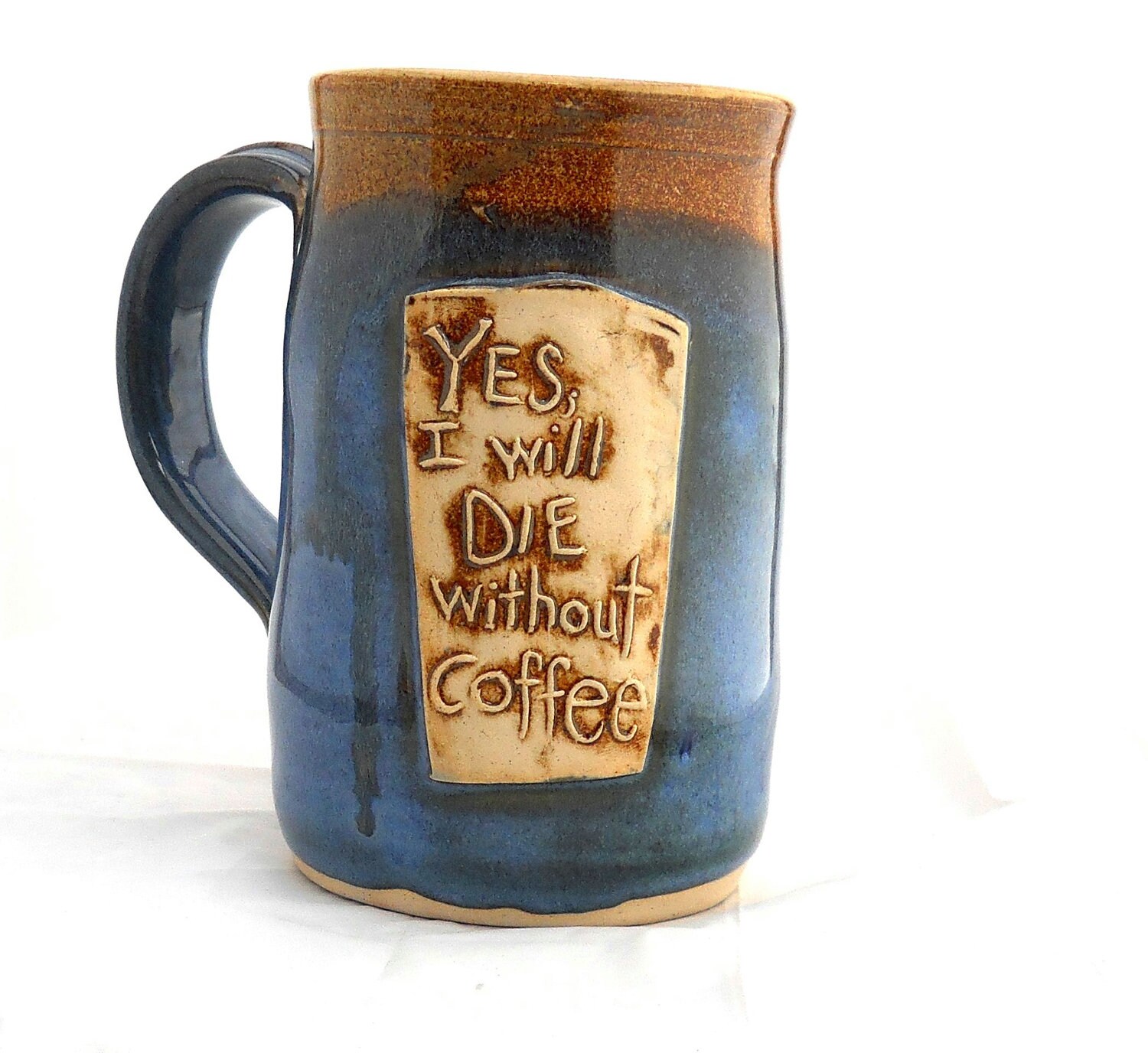 Handmade Ceramic Coffee Mug, Pottery Mug, Handmade Coffee Cup, Tea Cup  .. Large Mustache Mug for Cafe au Lait, Tea or Coffee, Unique Brown Ceram.