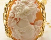 R512 Grecian Goddess Grapes Cameo Ring 14k Rolled Gold
