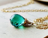 Emerald Hydroquartz Necklace Green Gold Wire Wrapped Pendant PoleStar