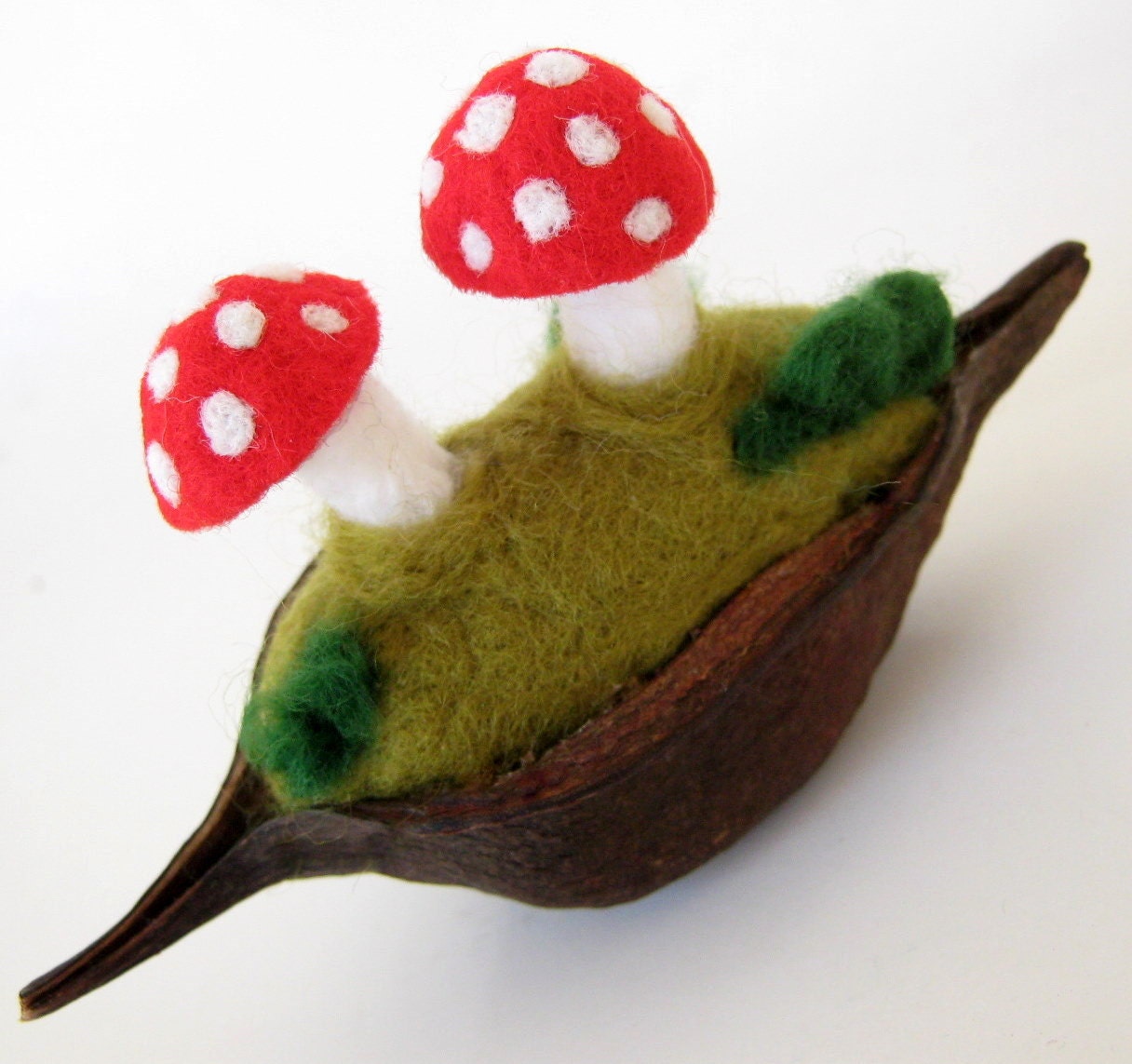 Wool Felted Toadstools in a Pod - Home Decor - Nature display -  Needle wool Felted Decoration