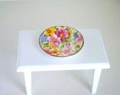 Mini Porcelain Plate Saucer with Flowers and Gold Trim Collectible Miniature