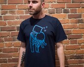 Navy Blue Robot Hugging Octopus Shirt Unisex