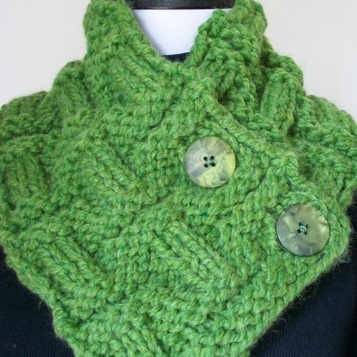 Hand Knit Grass Green Chunky Neckwarmer Neck Warmer Cowl
