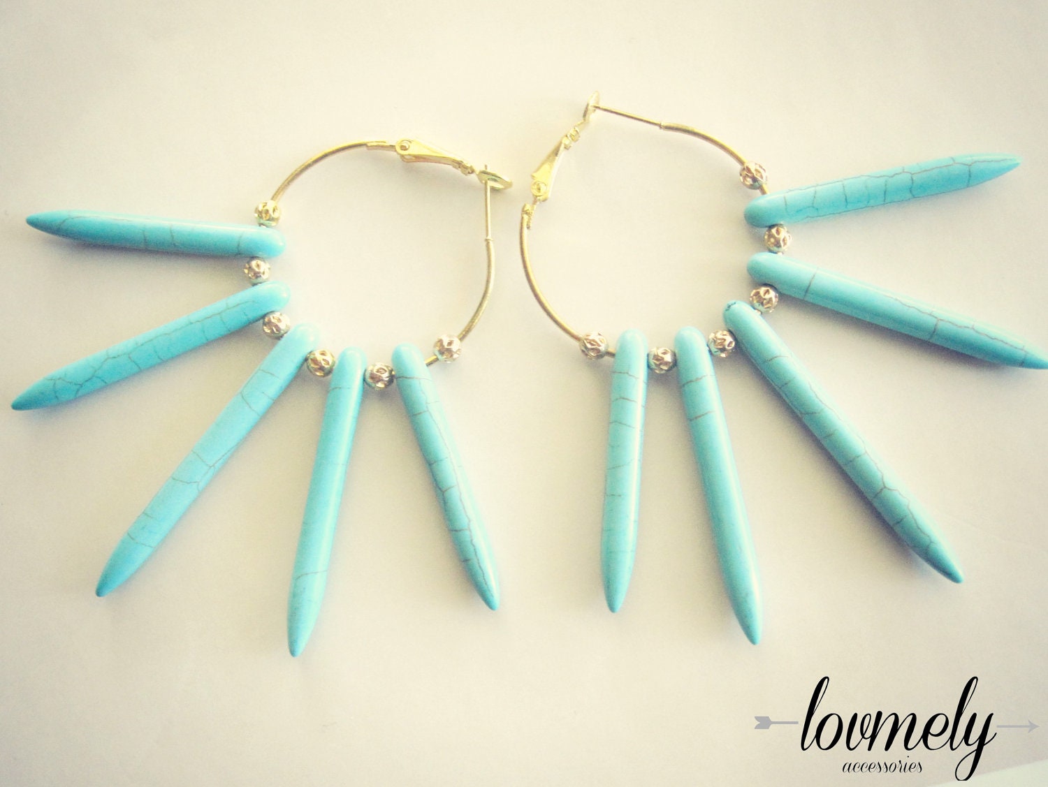 TURQUOISE SPIKE EARRINGS- free shipping