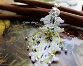 White Crochet Necklace with Green Accents