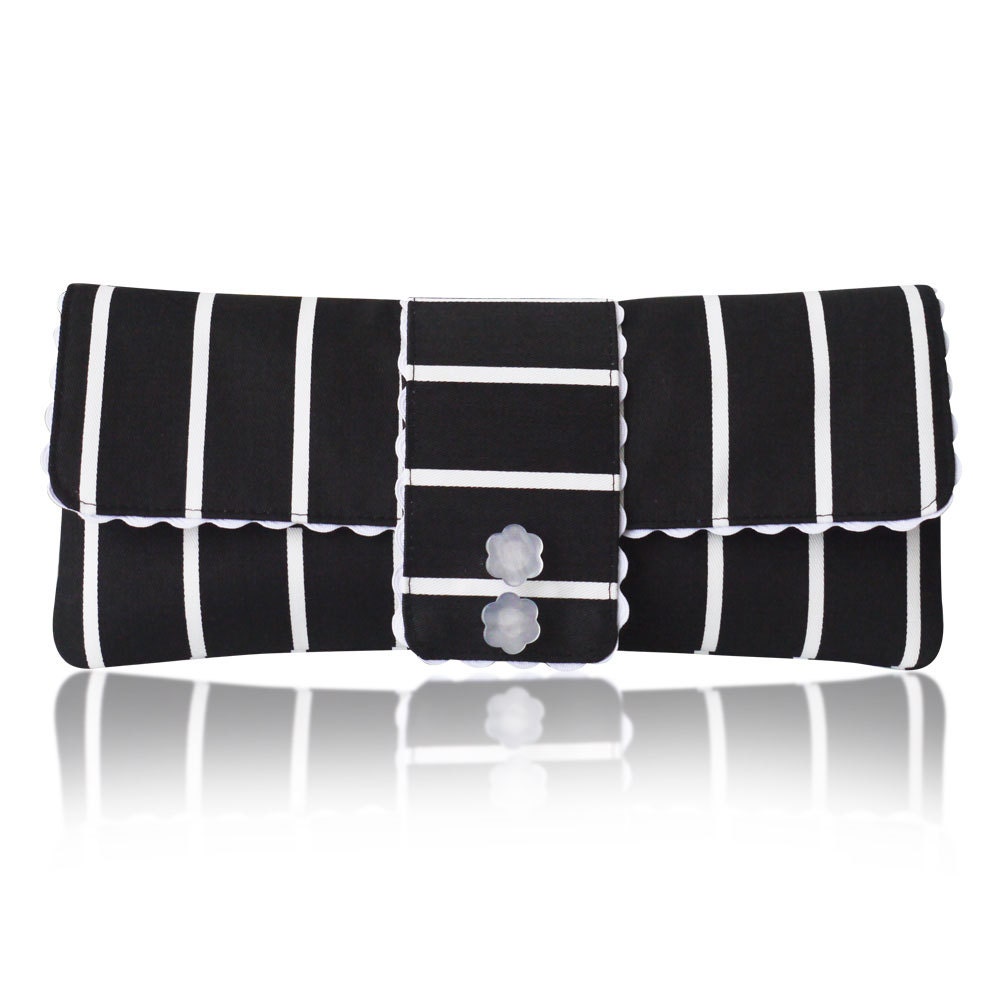 Black and ivory stripe Amelia clutch