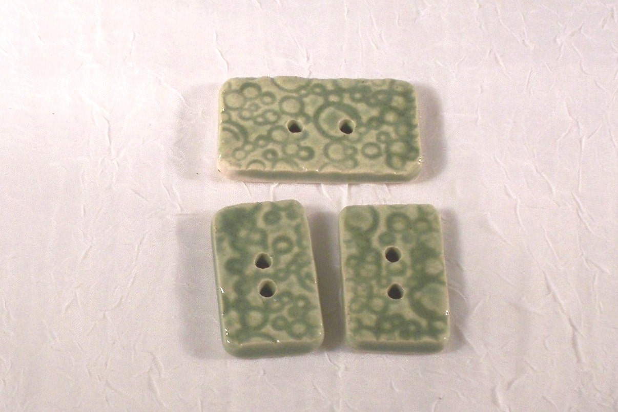 Jade Green Ceramic Buttons Three Textured Rectangular Ceramics Pottery