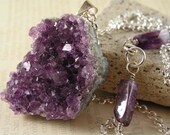 Purple Amethyst Cluster Necklace, Purple Amethyst Gemstone Necklace, Gift, Purple Amethyst Silver Cluster Necklace