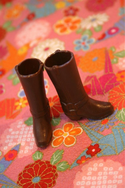 Blythe Chocolate Brown Harness Cowgirl Boots - Dolls shoes