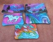 gift deal,Leather/ Zipper Coin Change Purse / cosmic, shooting stars, Airbrushed Hand Painted, with key ring