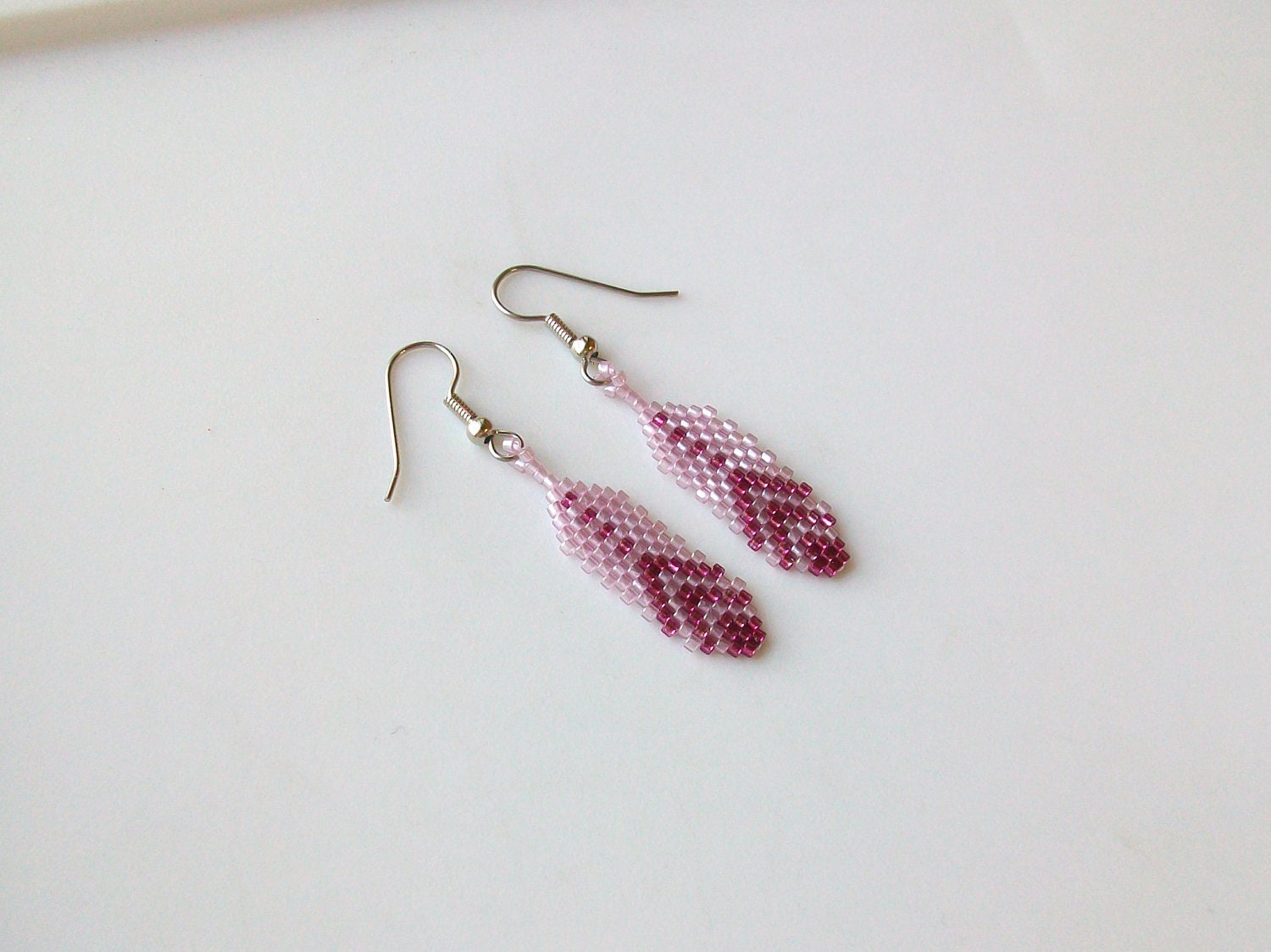 Rose Pink Feather Beaded Earrings