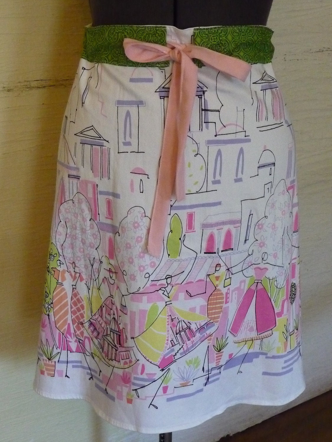 Handmade Pink White Skirt Upcycled Unique Clothing Womens Skirt Multi Size Drawstring Waist Skirt Ladies Shopping Recycled Skirt