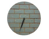 Distressed teal green wood tile wall clock