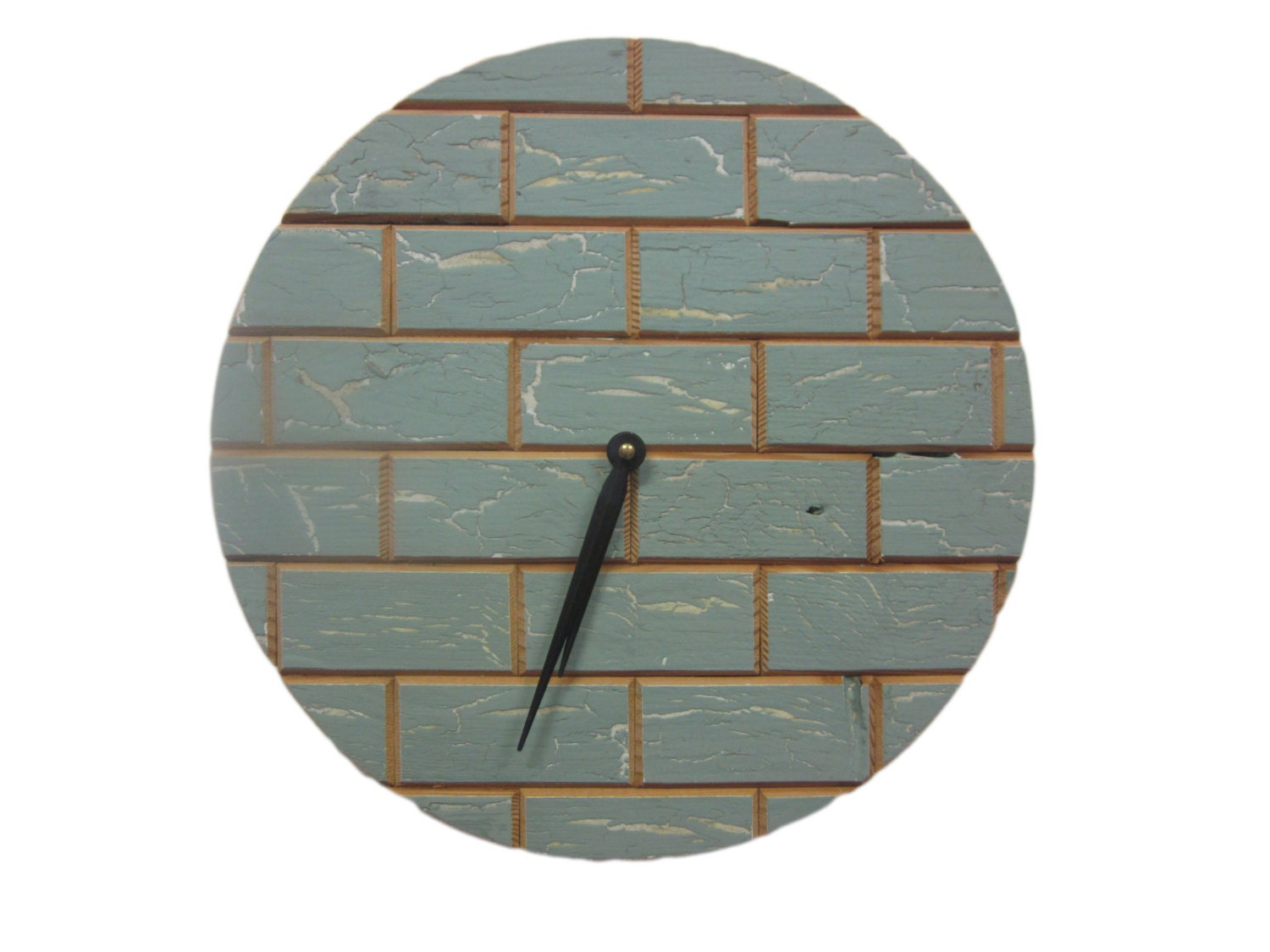 Distressed teal green wood tile wall clock