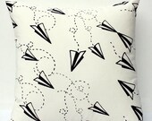 Flight Pattern - black paper plane screenprint, organic pillow  - custom colors available