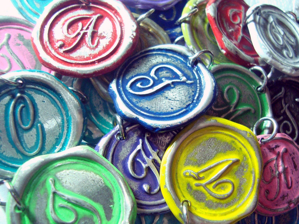 Your Choice of Color -Original wax Seal stamped necklace, your choice of letter or symbol