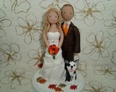 Bride and Groom With a Dog Personalized Wedding Cake Topper