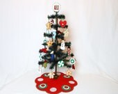 Christmas Table Top Feather Tree with Ornaments, Tree Skirt and Topper