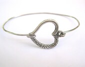 Sideways heart bracelet, silver bangle, stacking bracelet