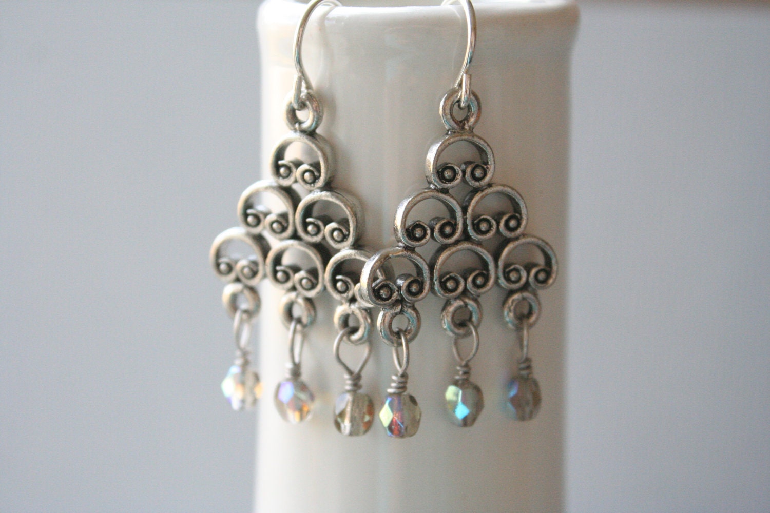 Grey Crystals - chandelier earrings