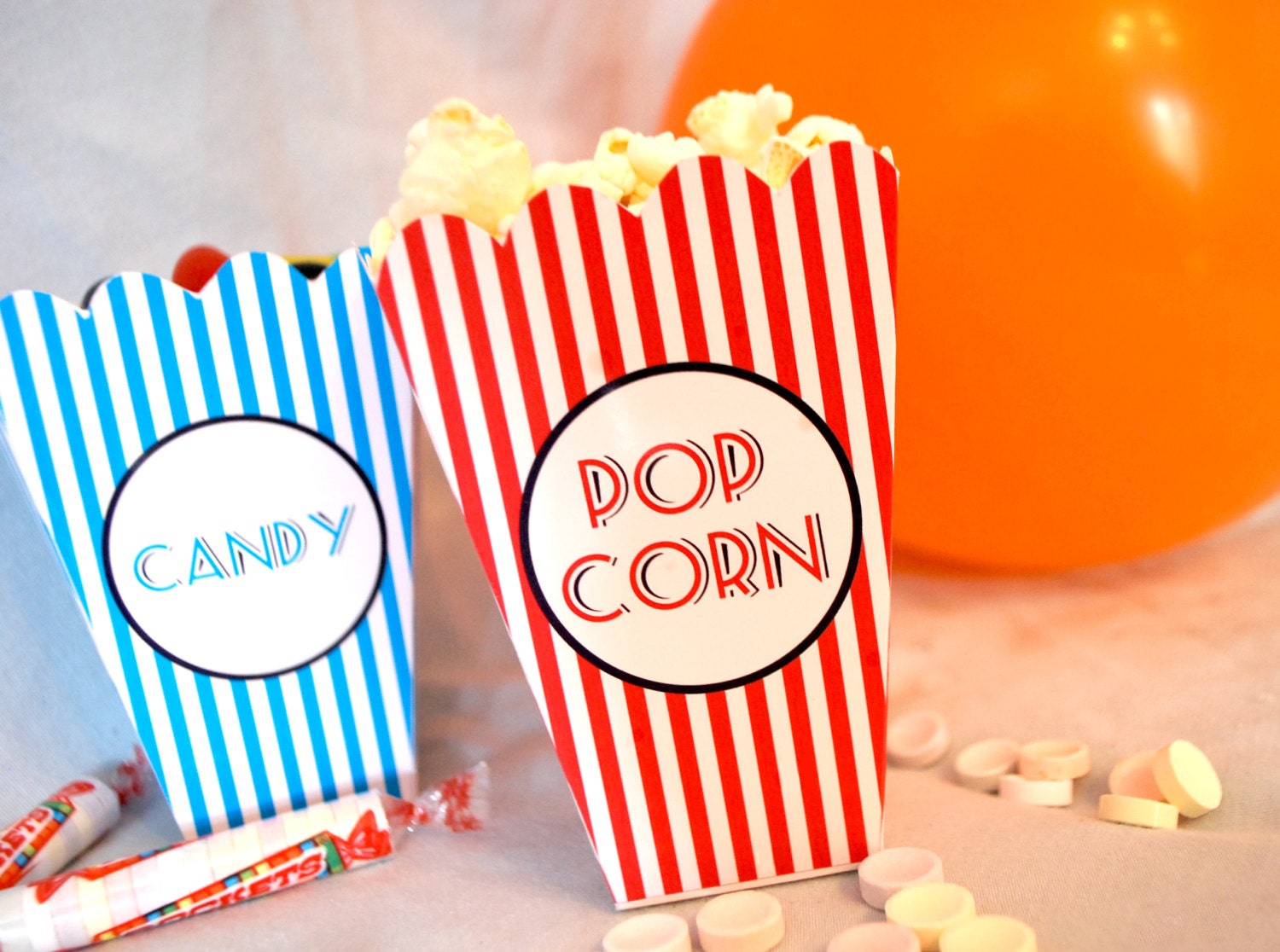 Popcorn and Candy mini printable boxes party favors DIY cute retro pattern