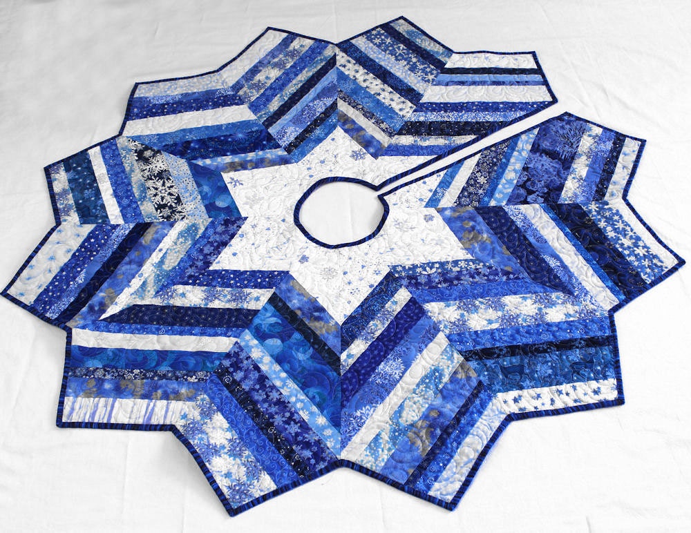 Scrappy Blue Christmas Tree Skirt - So Many Snowflakes