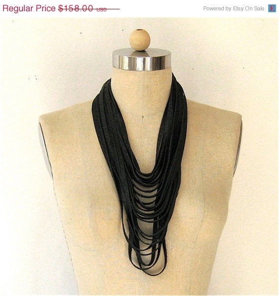 SALE Black Cobra Snake Embossed Leather Uni Loop Necklace - Ready to Ship