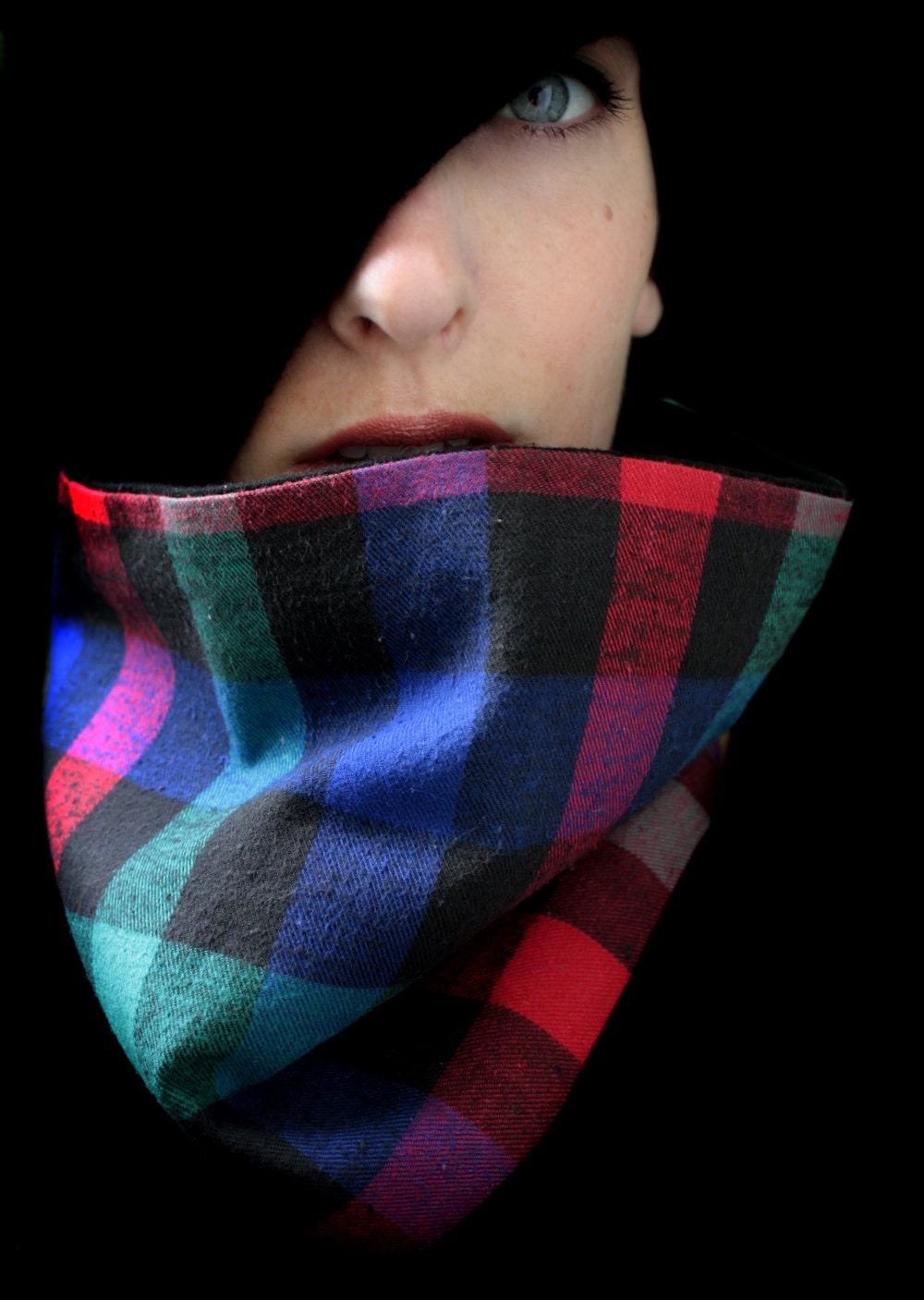 Cotton Scarf Bright Plaid Cowl
