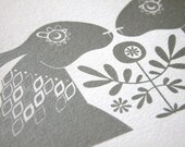 Silver Hares - Hand Pulled, Signed, Gocco Screen Print