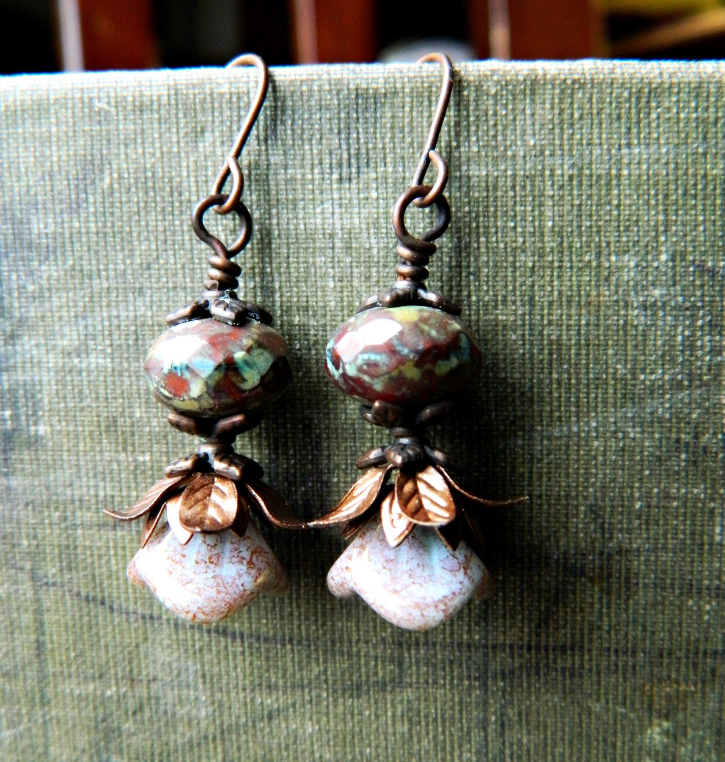 Rustic Flower Earrings.  Bohemian Copper Flower Earrings.