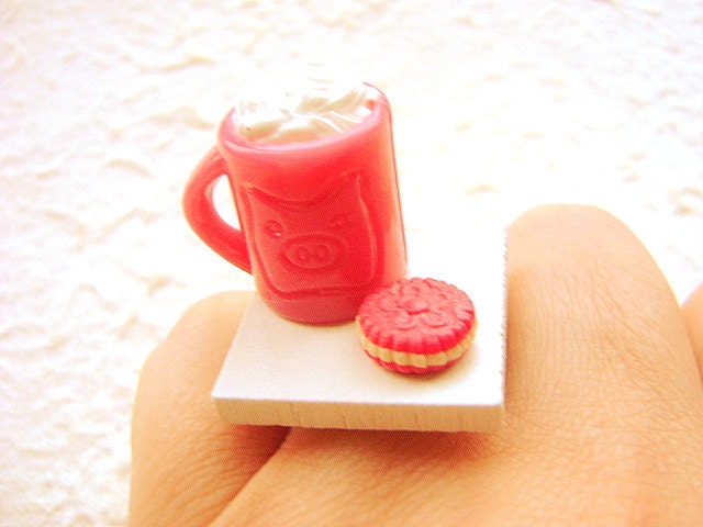 Food  Ring Hot Chocolate  Cookie Miniature Food Jewelry