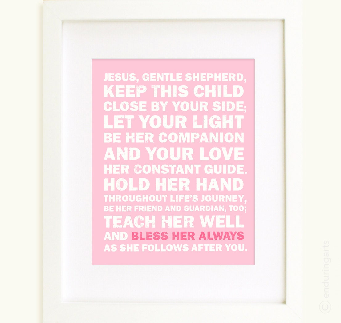 Bless Her Always 8x10 art print prayer in pink and white