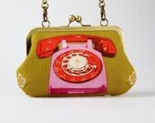 Party purse - Rotary in red and pink - metal frame handbag with shoulder strap