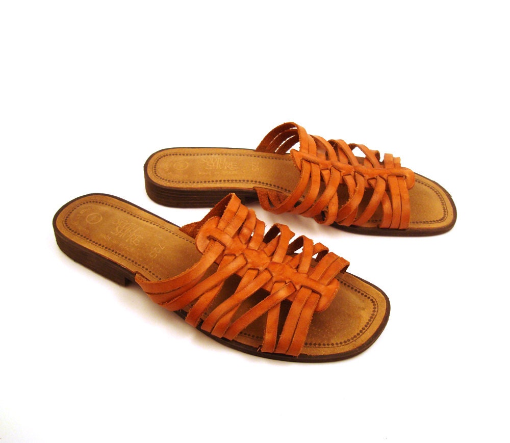 Brown Woven Sandals Vintage 1980s South Shore Leather Huaraches Women's size 9