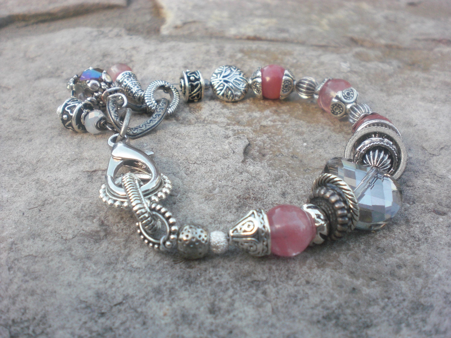 Cherry Quartz and Silver Bracelet