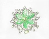 Vintage Mint Green Rhinestone and Silvertone Brooch